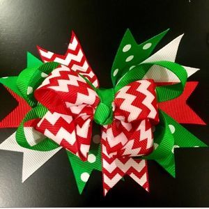 Two Christmas Colored Hair Bows - 2 Grosgrain Hair Bows with Clips RANDOM